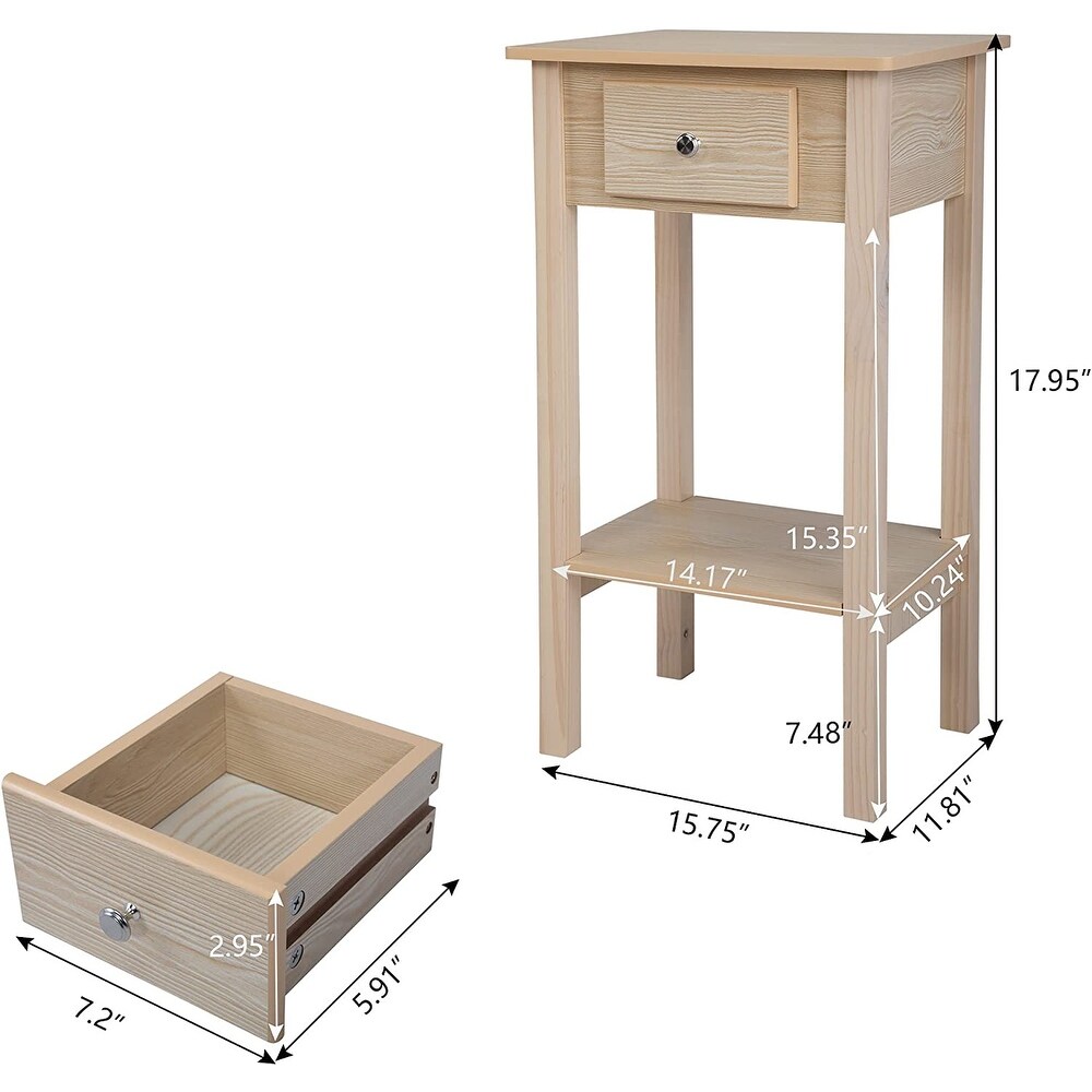 2 Layer High Leg Nightstand with Storage Shelf and Drawers Natural