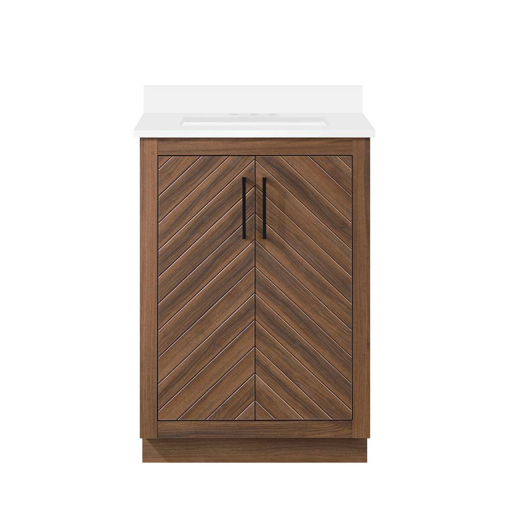 Glacier Bay Huckleberry 24 in. W x 19 in. D x 34.50 in. H Freestanding Vanity in Spiced Walnut with White Engineered Stone Top Huckleberry24SW