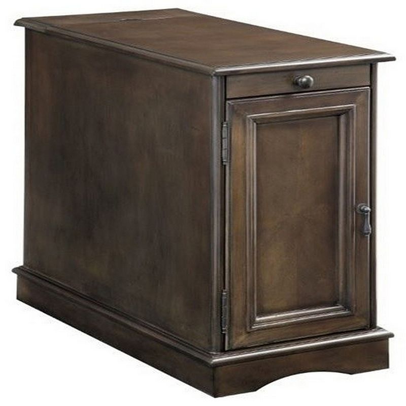 1 Cabinet Wooden Side Table with Power Hub and Pull Out Tray， Brown