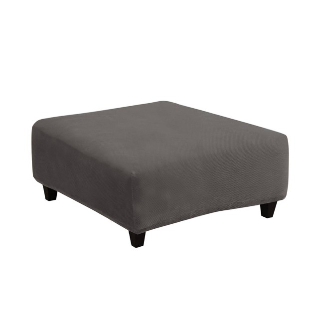 Stretch Pique Square Ottoman Slipcover Flannel Gray Sure Fit