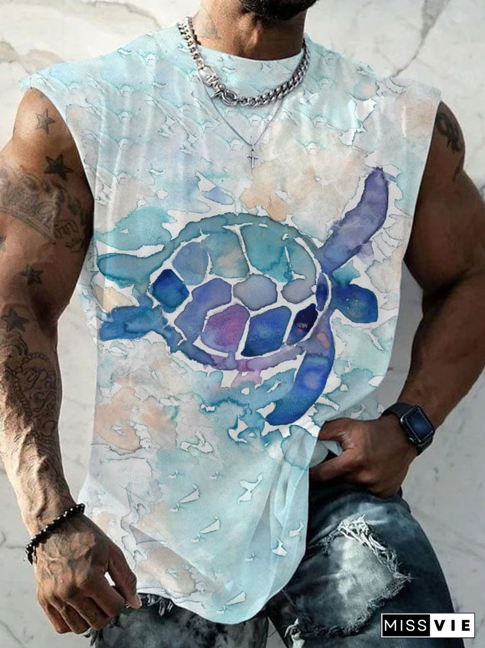 Men's Maui Sea Turtle Print Tank Top