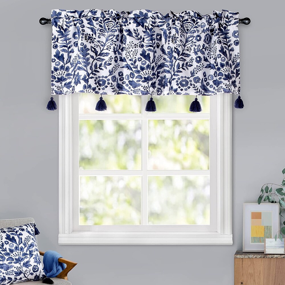 DriftAway Julia Watercolor Blooming Flower Floral Lined Window Curtain Valance with Handmade Tassels   52\