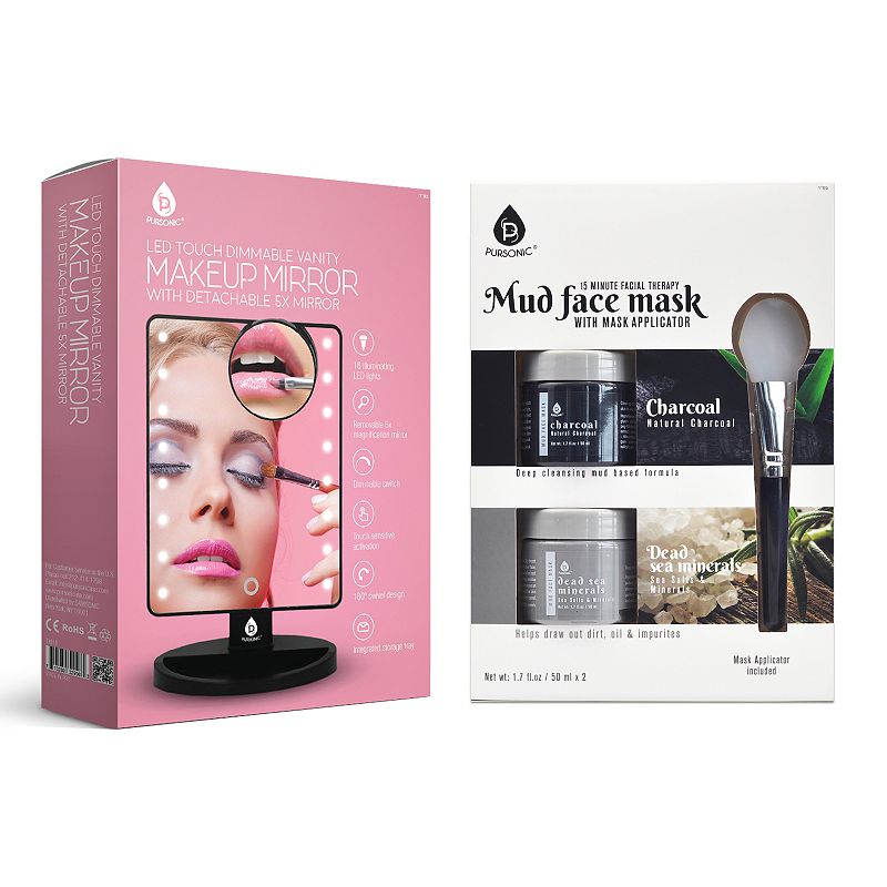 Pursonic Led Vanity Mirror With 15-Minute Facial Therapy Face Mask with Mask Applicator