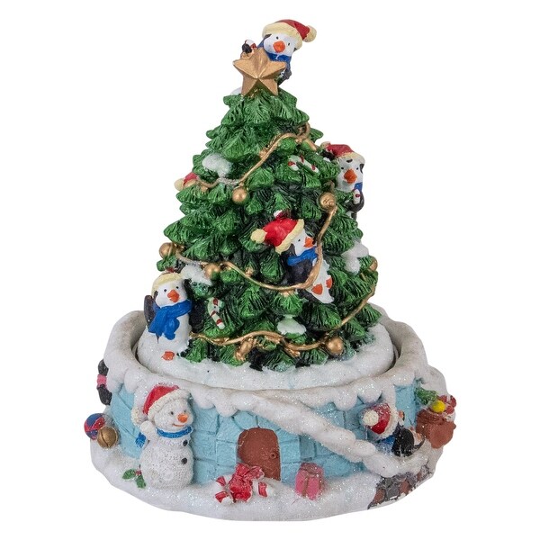 Penguins and Christmas Tree Rotating Music Box