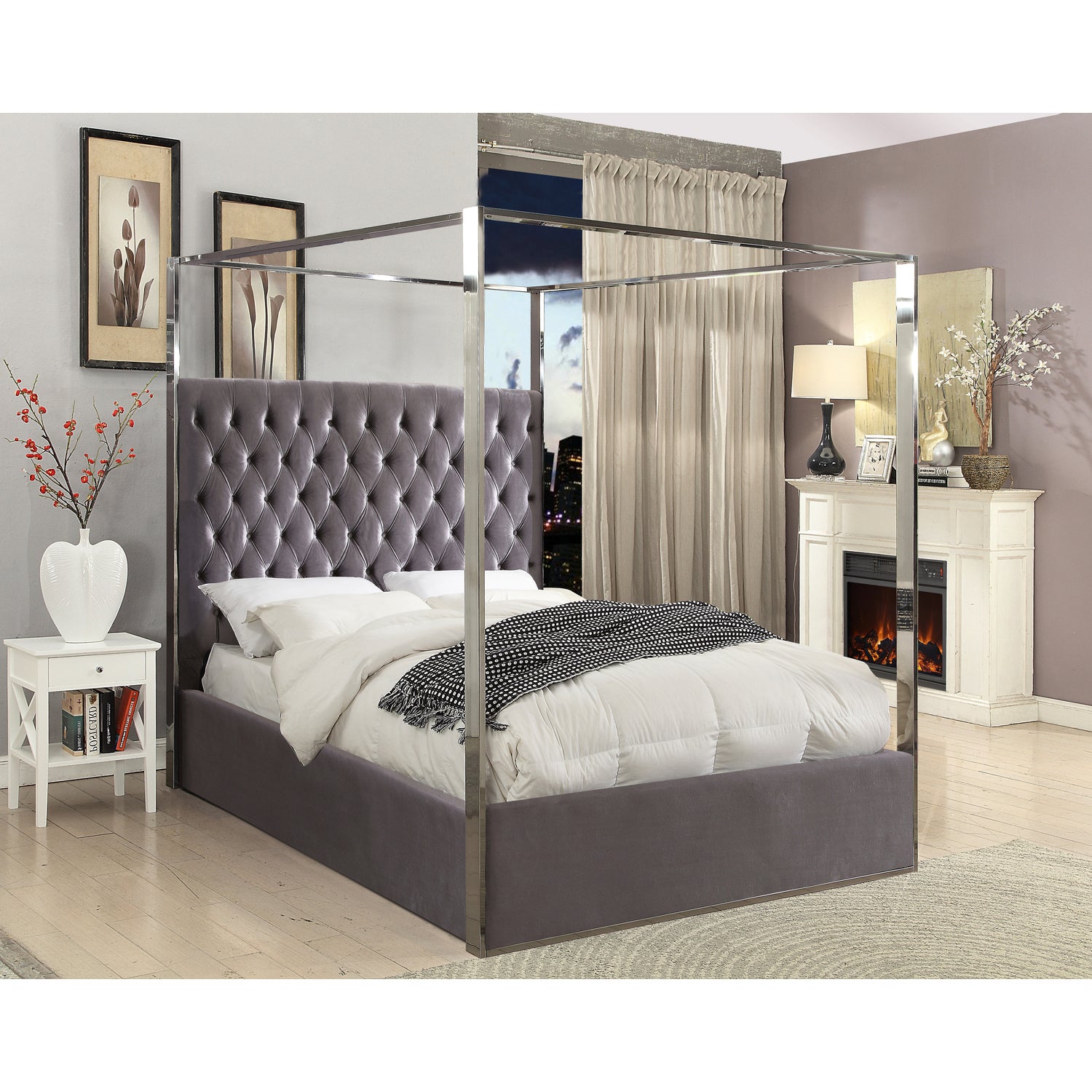 Porter Grey Velvet King Bed-Color:Grey Velvet,Style:Contemporary