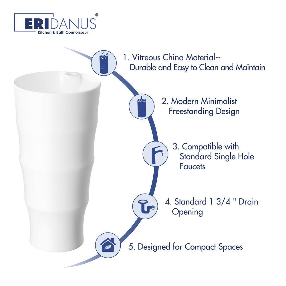 Eridanus Brooklyn Vitreous China 33 in. Circular Free-Standing Pedestal Sink with Faucet Hole in Crisp White ERI-PB-414