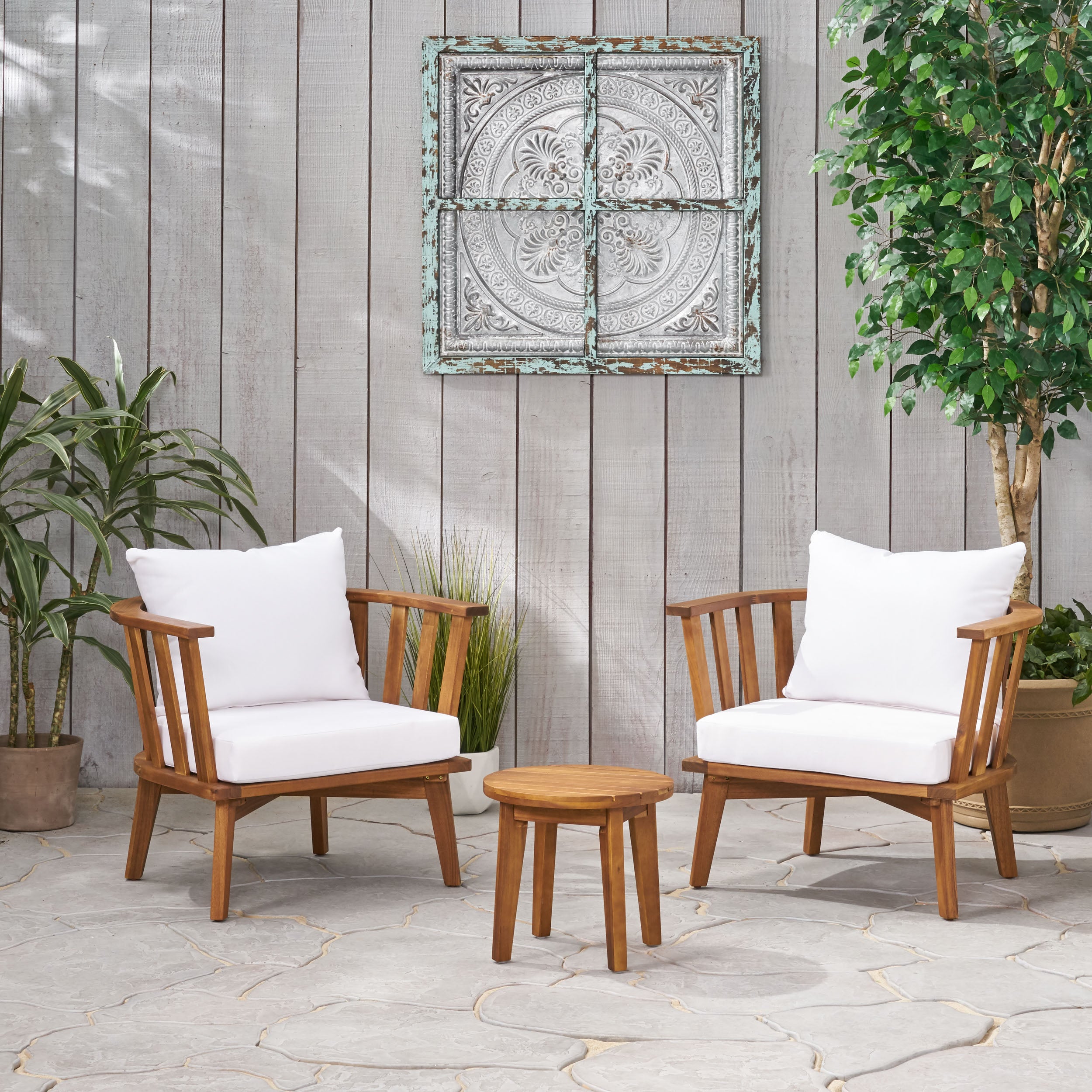 Murray Outdoor Acacia Wood 2 Seater Club Chairs and Side Table Set