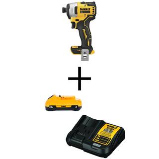 DW ATOMIC 20V MAX Cordless Brushless Compact 14 in. Impact Driver (1) 20V 3.0Ah Battery and 12V to 20V Charger DCF809BW230C