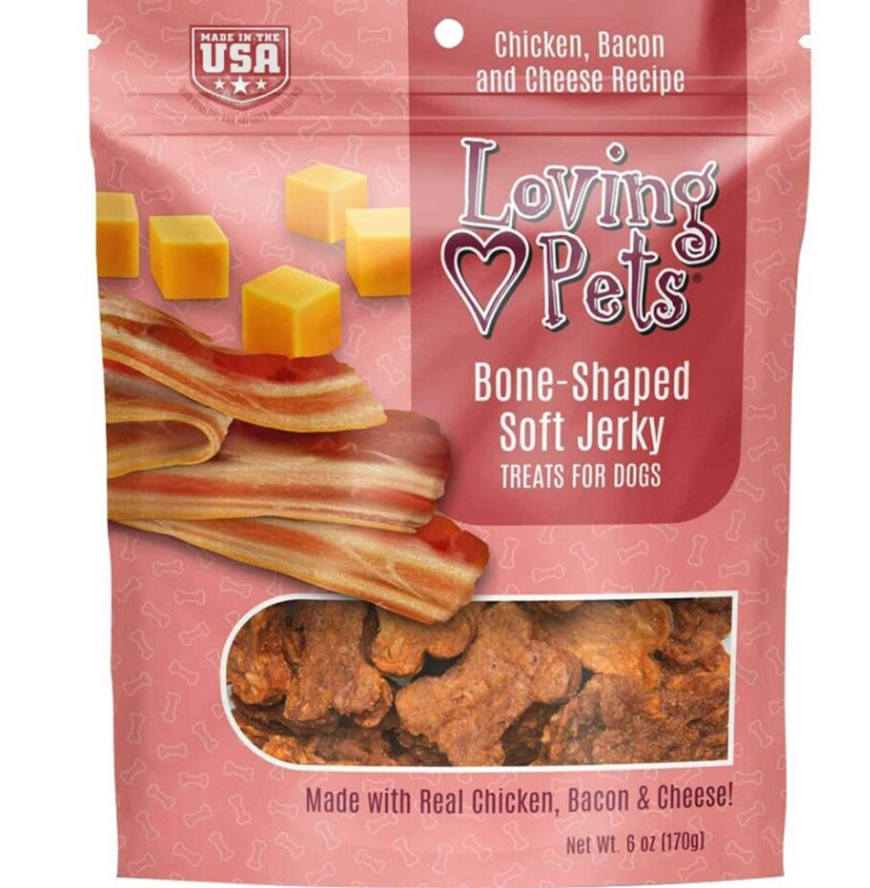 Loving Pets Soft Jerky Bones Chicken/Bacon/Cheese  Dog Treats， 6oz