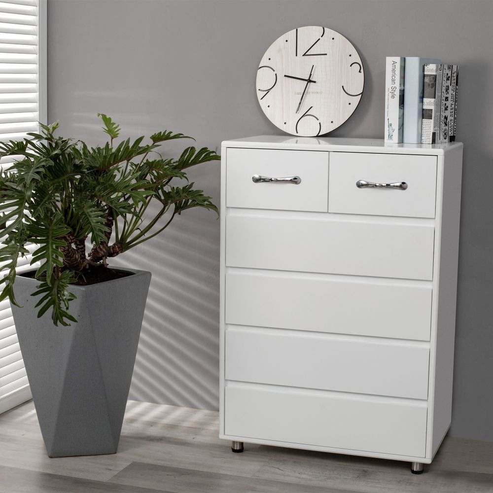 Six Drawer Storage Cabinet Side Table，White