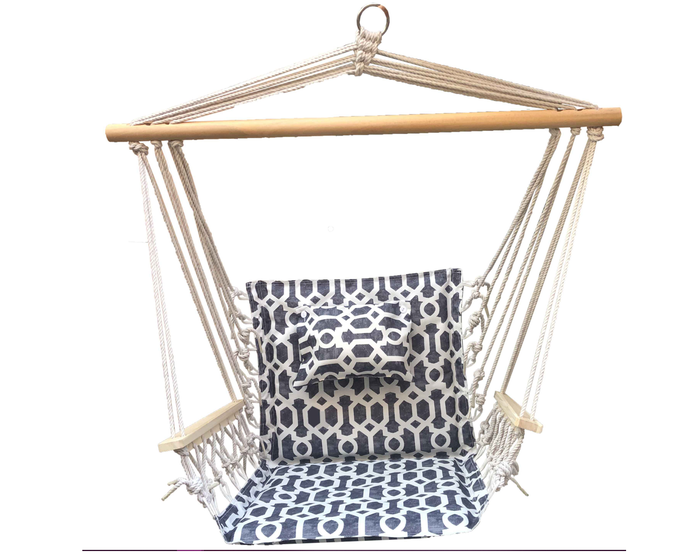 Backyard Expressions Hammock Chair with wooden arms - Grey And White - 909907