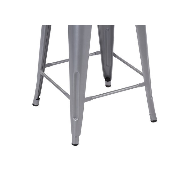 24inch Stackable Metal Bar Stool， Set of 4， Include 4 Stools， Silver Color， Backless Style