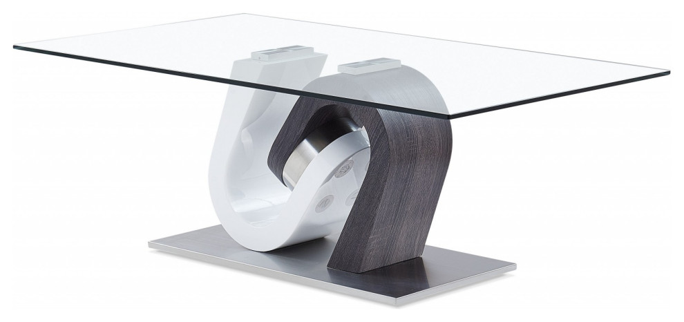 HomeRoots White and Dark Grey Two Tone Ultra modern Coffee Table With Glass Top   Contemporary   Coffee Tables   by UStradeENT LLC  Houzz