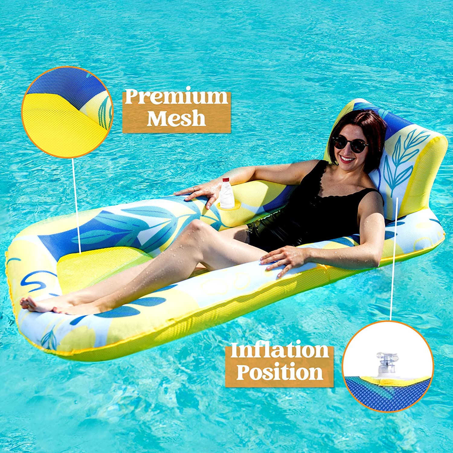 Clearance - Luxury Pool Lounge with Backrest, Yellow