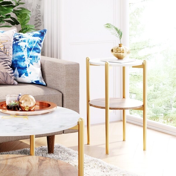 Mina Marble Side Table White and Gold