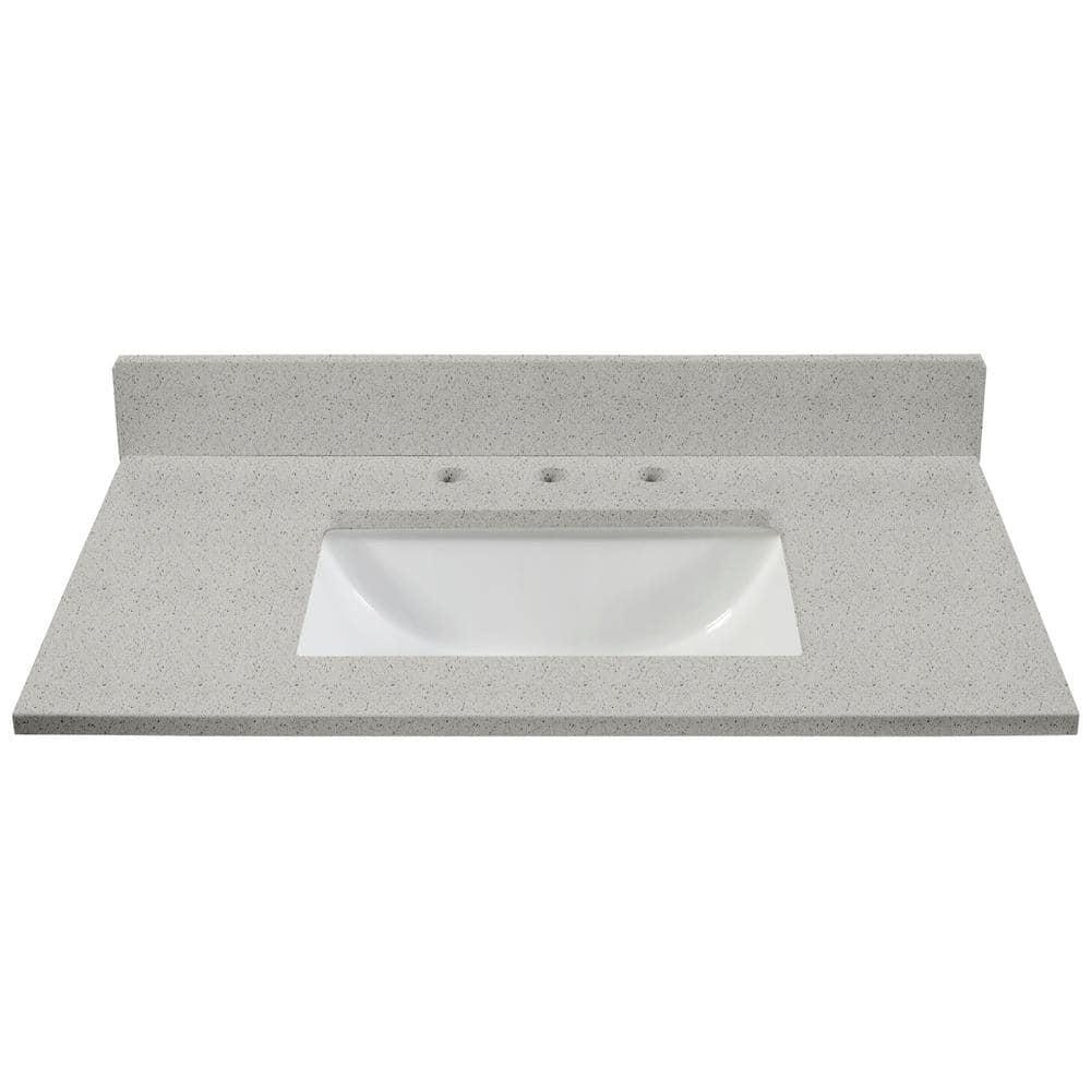 Home Decorators Collection 37 in W x 22 in D Engineered Quartz Vanity Top in Tempest Grey with White Trough Single Basin