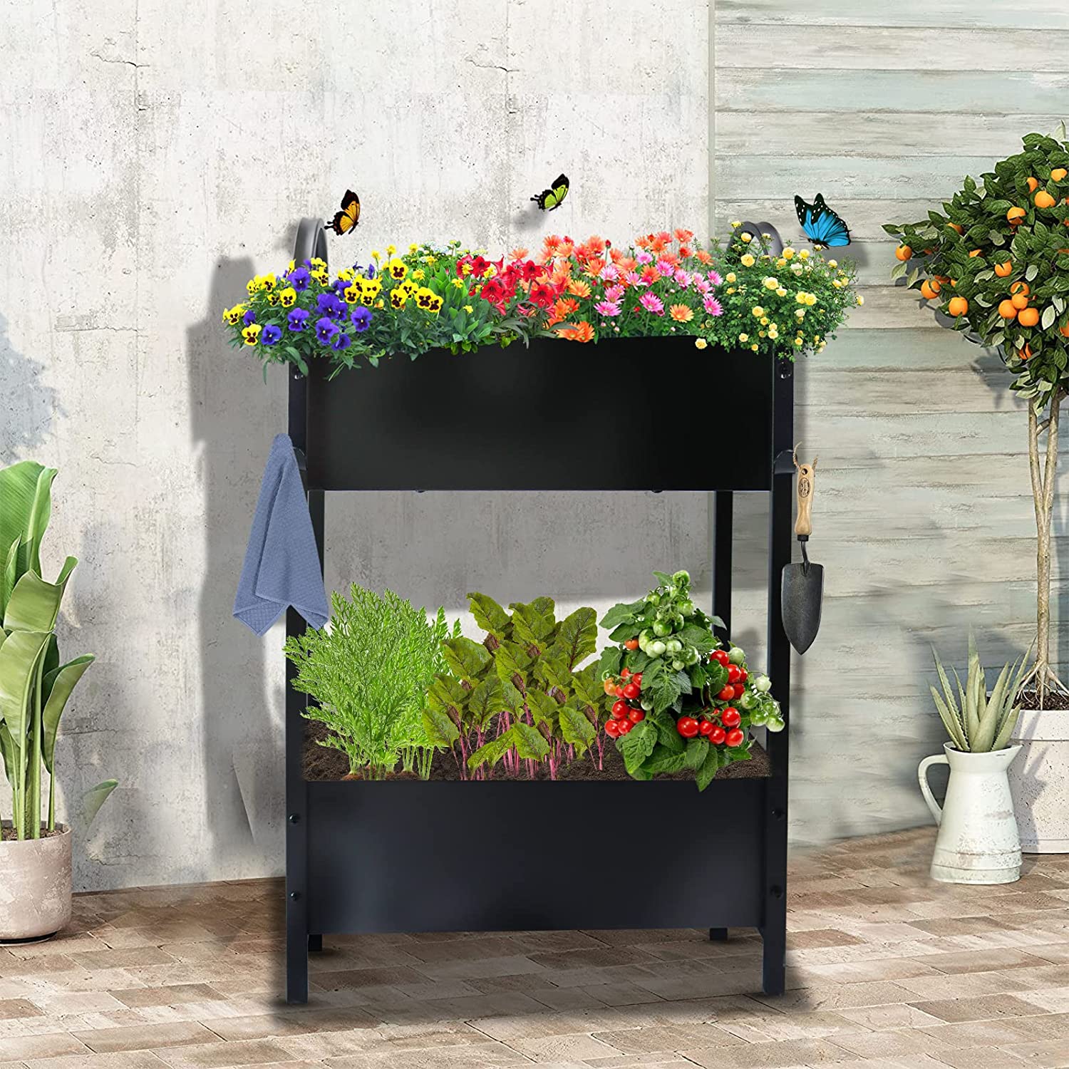 Double Planter Raised Beds with Legs,Outdoor Metal Tall Planter Box Elevated Garden Bed for Vegetables Flower Herb Patio Backyard(22.6" L x 8.9" W x 31.5" H)