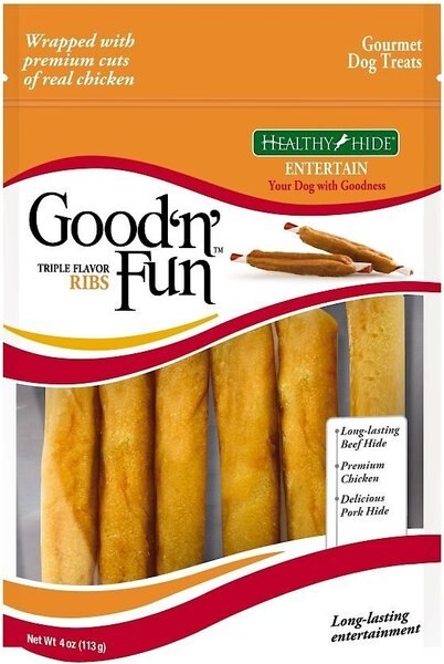 Good 'n' Fun Triple Flavor Ribs Beef， Pork and Chicken Sticks Dog Chews