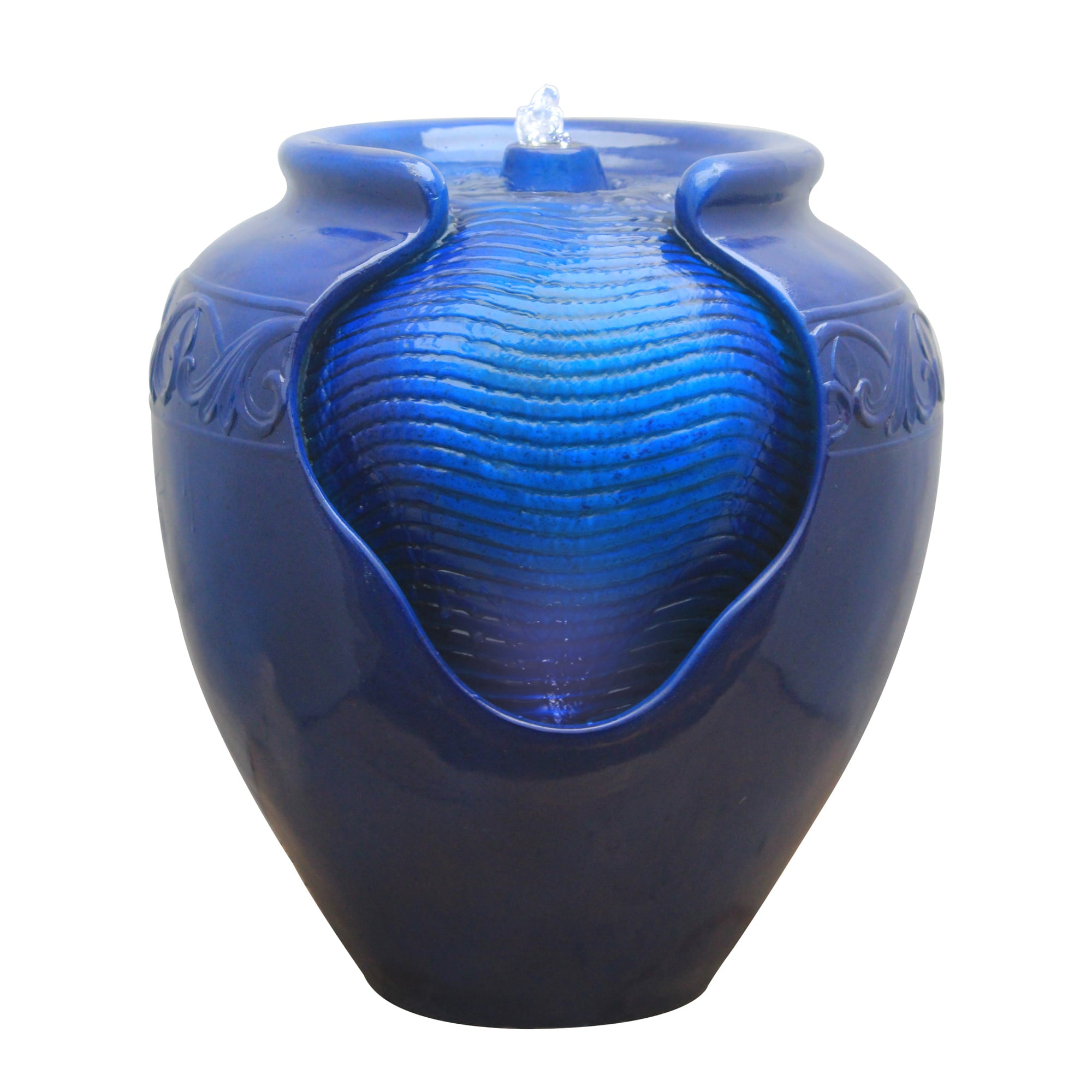 Teamson Home Outdoor Glazed Pot Floor Fountain - Royal Blue