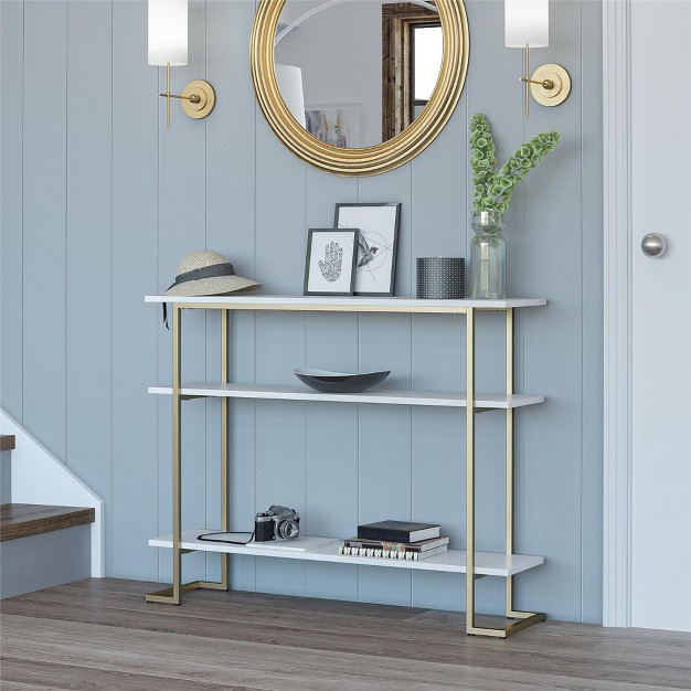 Realrooms Olten Console Sofa Table With 3 Open Shelves And Gold Metal Frame