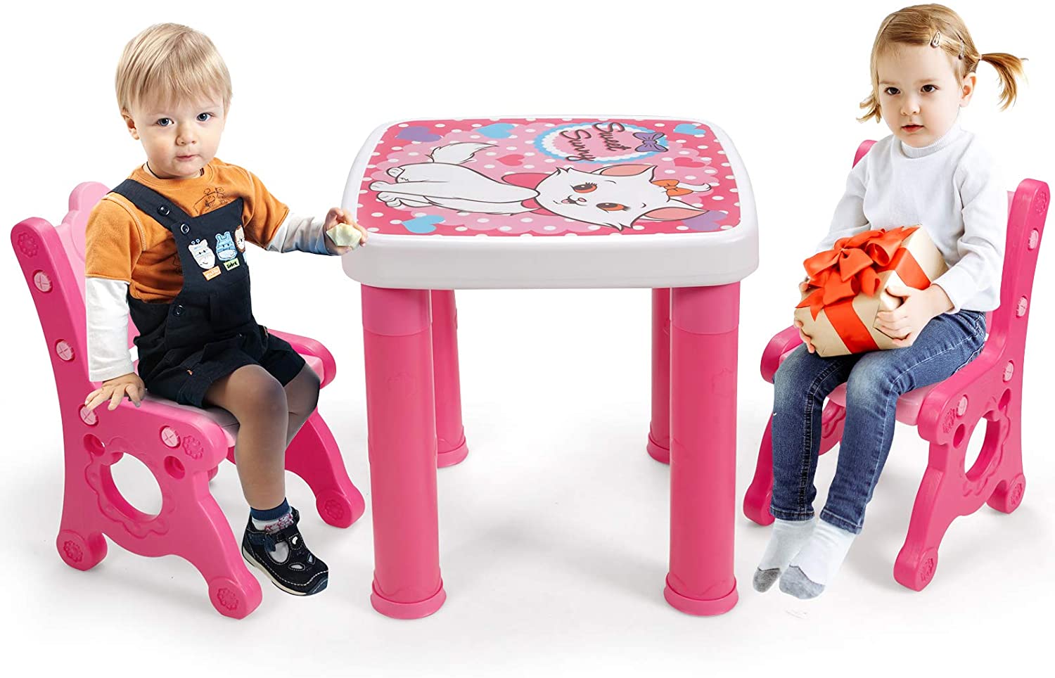 Costzon Kids Table and Chair Set, 3-Piece Toddler Activity Table and Chairs with Storage Drawer