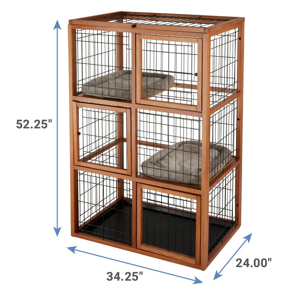 Frisco Collapsible Wood and Wire Cat Cage Playpen， 3 Level