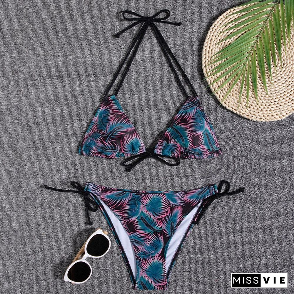 New Multi-color Printed Neck Strap Halter Sexy Split Bikini Swimsuit Ladies 2-piece Swimsuit Swimming Suit For Women Bikini Set