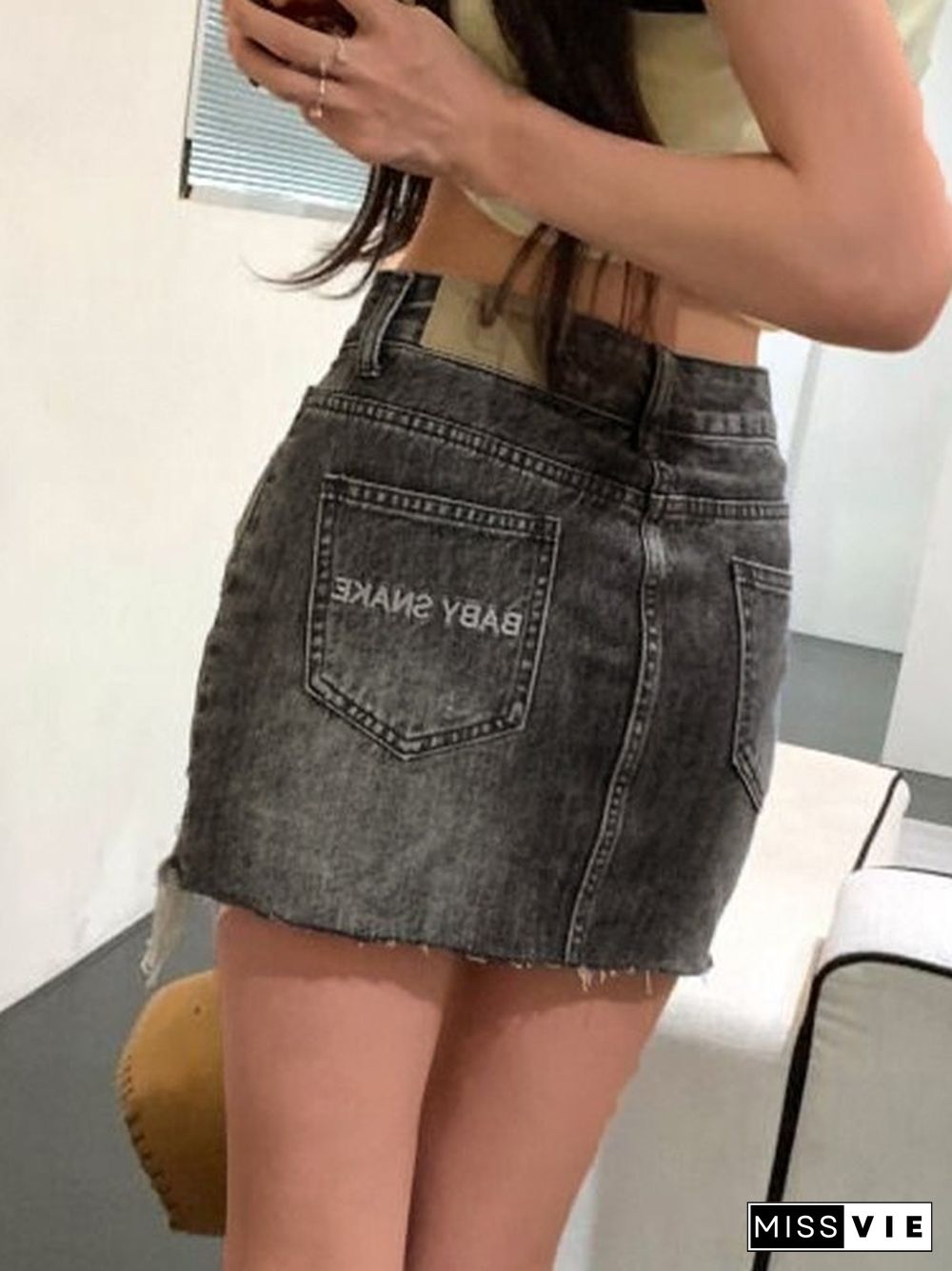 High Waist Irregular Ripped Denim Skirt