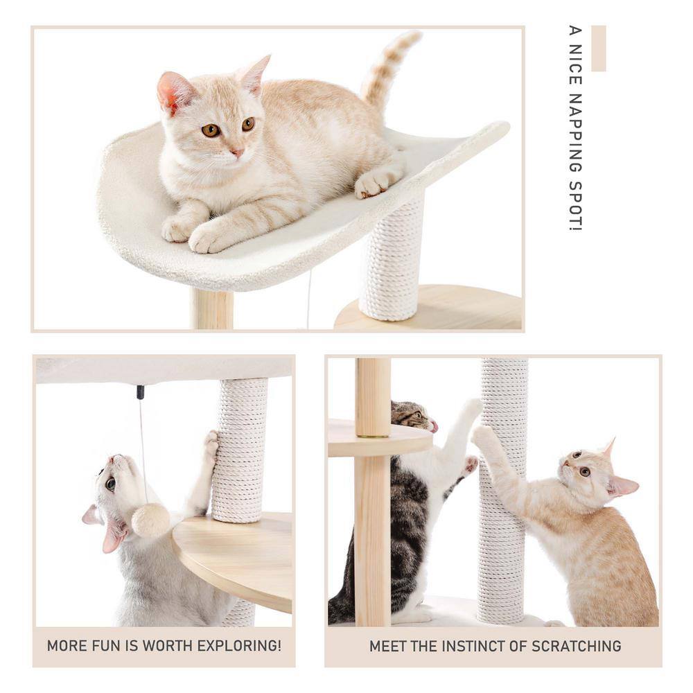 Foobrues Wooden Multi-level Cat Tower Curious Hole with Scratching Posts PSL-23170499