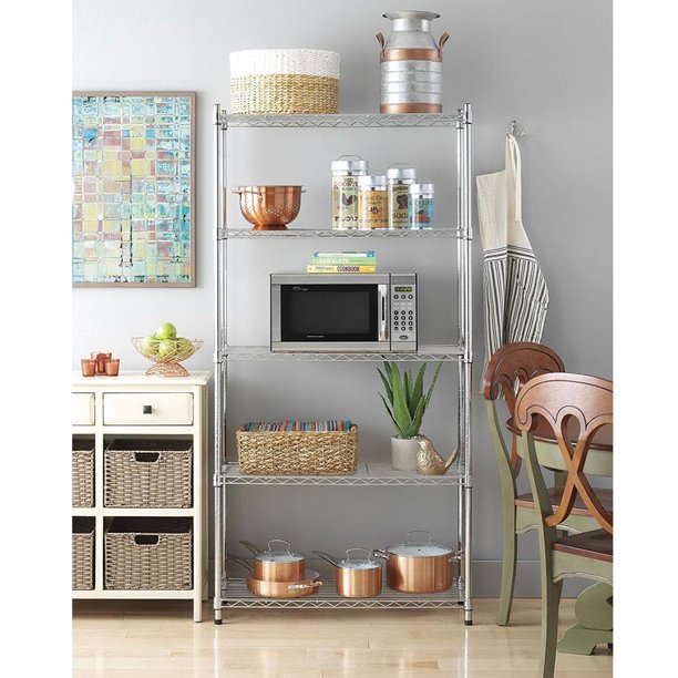 UBesGoo 5 Shelf Wire Shelving Unit Garage Heavy Duty Metal Utility Kitchen Storage， Silver