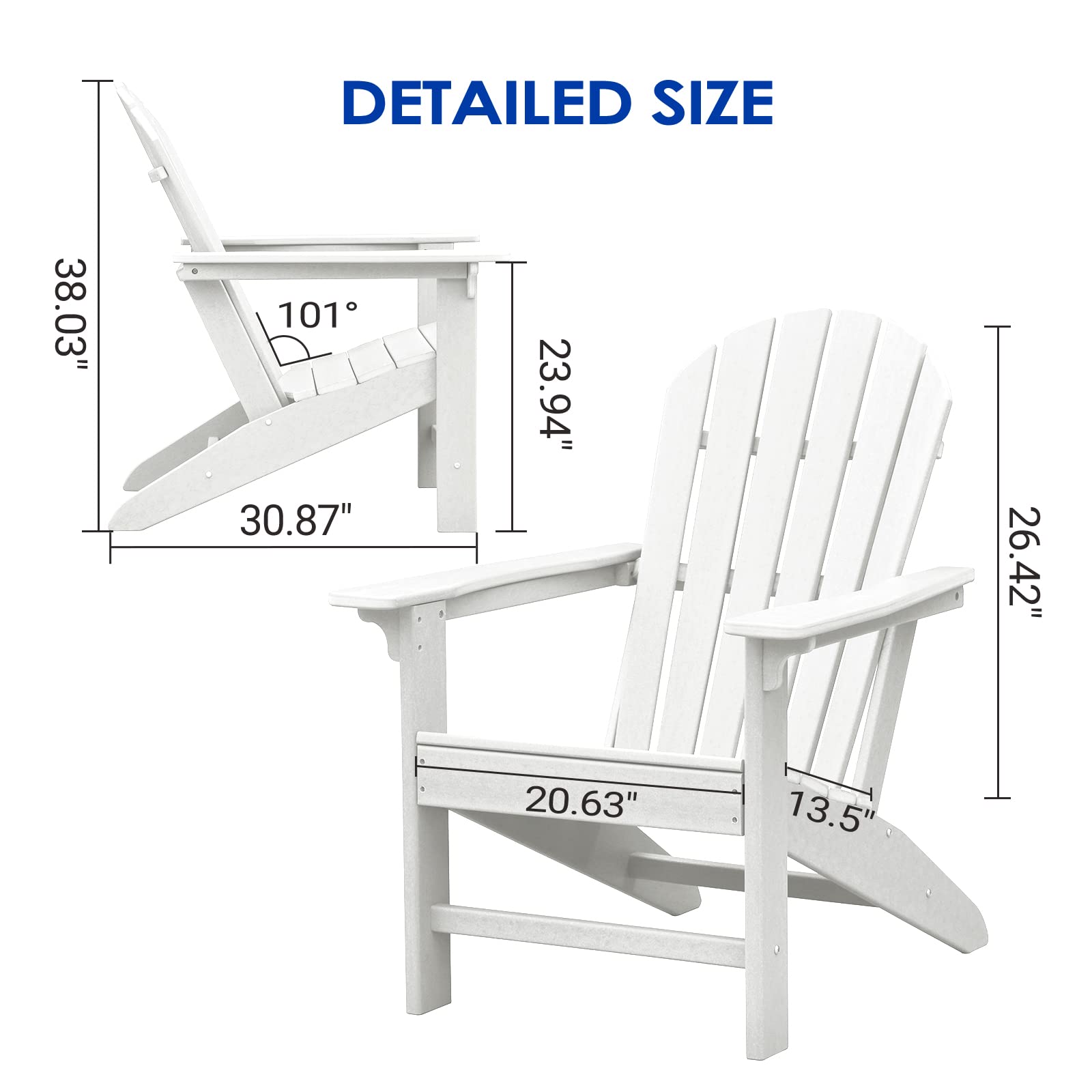 Otsun Polystyrene Adirondack Chairs, White All-Weather Lumber Armchair for Outdoor Yard & Patio