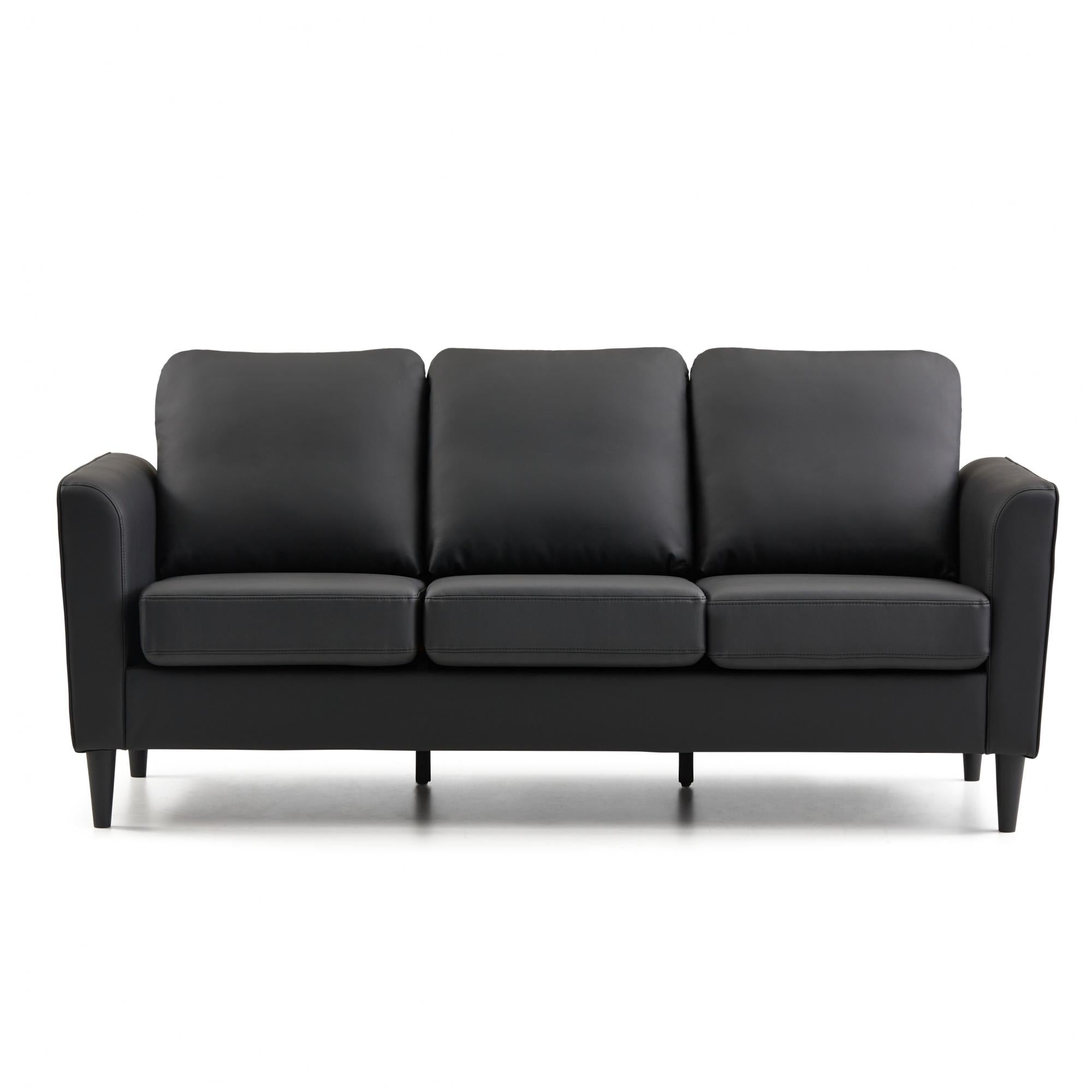 Mayview Ruthie Upholstered Sofa, Black Faux Leather