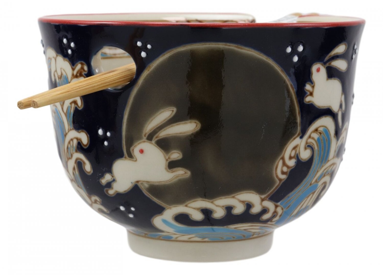 1 Rabbits Jumping Over The Full Moon Porcelain Ramen Soup Bowl With Chopsticks Set EBR02