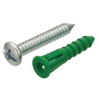 Everbilt #14-16 516 in. x 1-12 in. Green Pan-Head Combo-Drive Plastic Ribbed Anchors with Screws (5-Pack) 803832