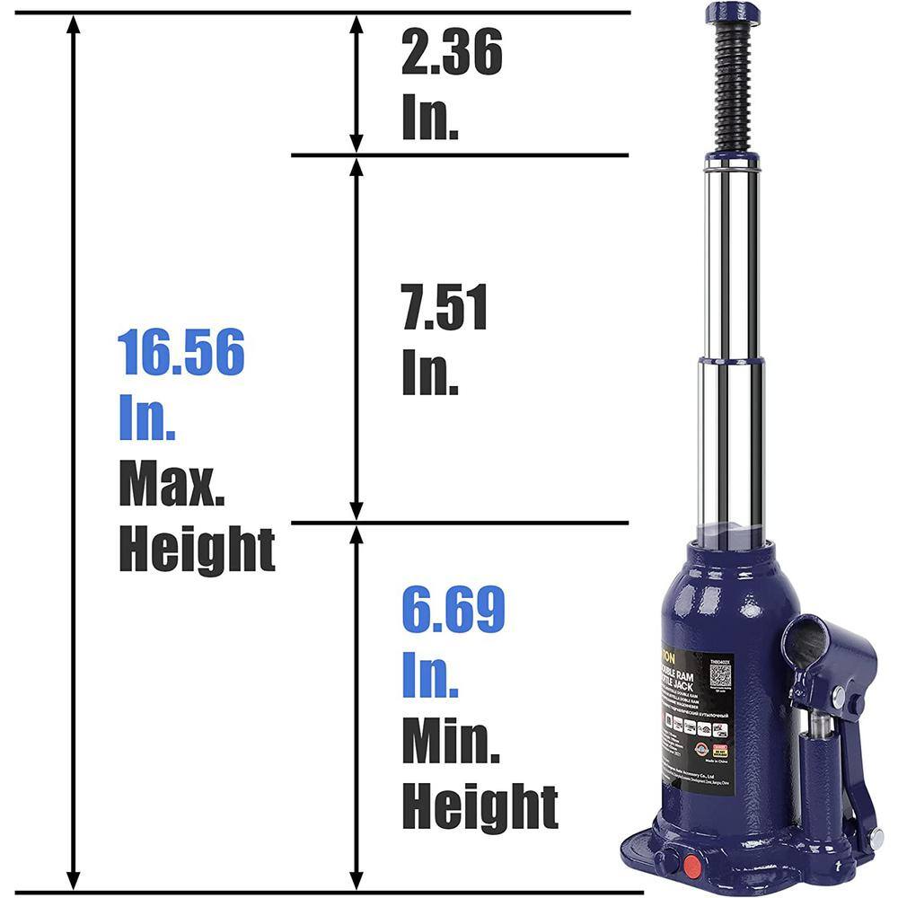 TCE 4-Ton Hydraulic Double Ram Welded Bottle Jack Blue ATH80402XU