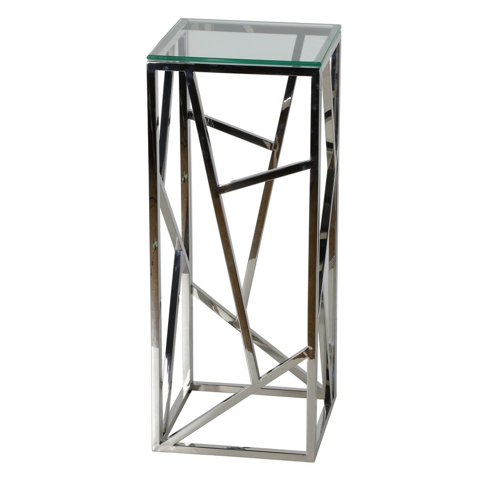 Cortesi Home Pisa Plant Stand Side Table  Stainless Steel with Glass Top