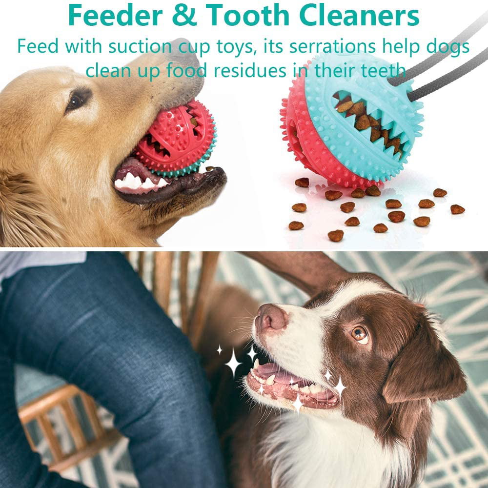 Dog Chew Suction Cup Tug of War Toy Multifunction Interactive Pet Aggressive Chewers Rope Puzzle Toothbrush Molar Bite Squeaky Toys Ball with Teeth Cleaning for Small Large Dogs