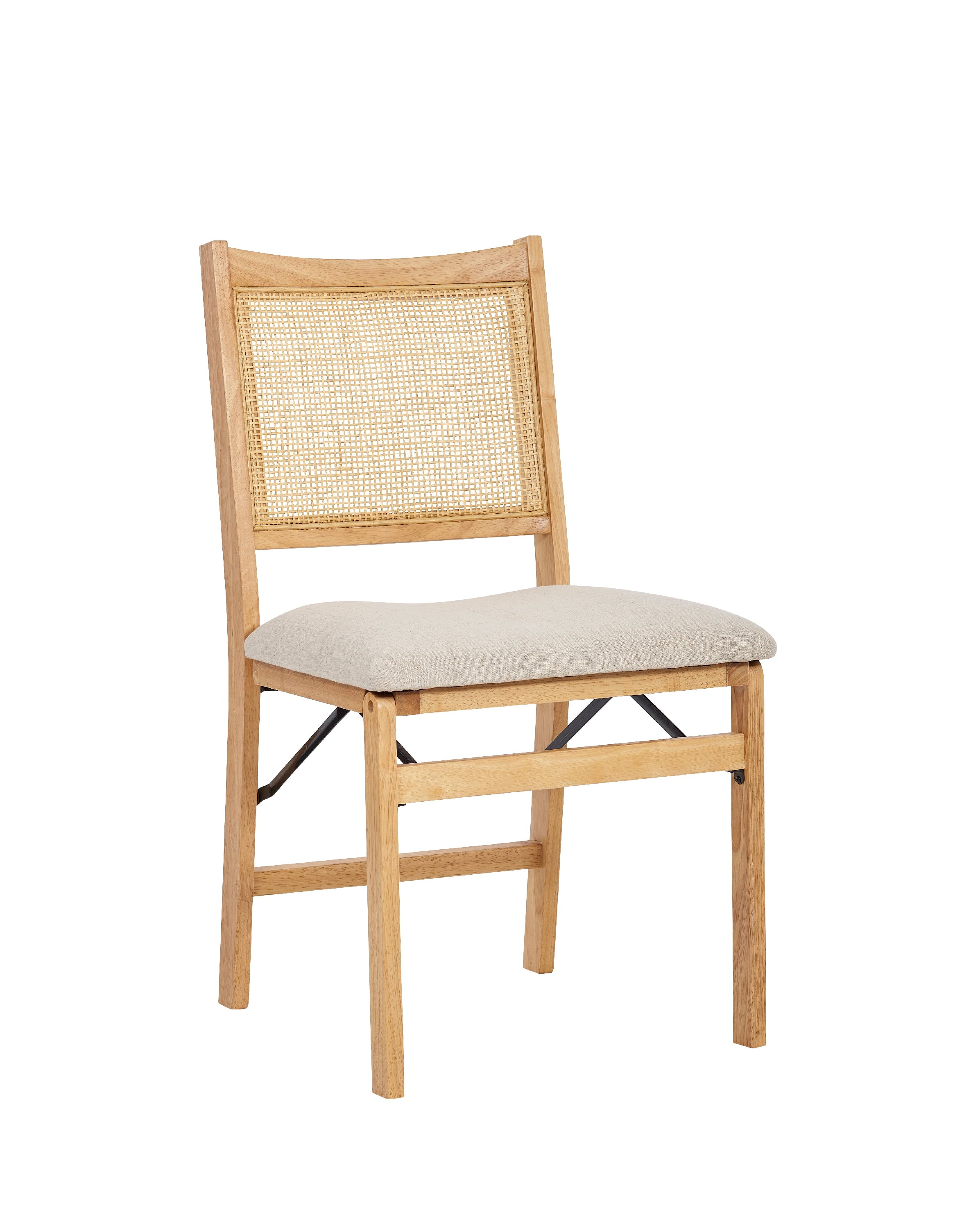 Riviera Rattan Back Folding Chair with Upholstered Seat, Natural Base with Beige Fabric