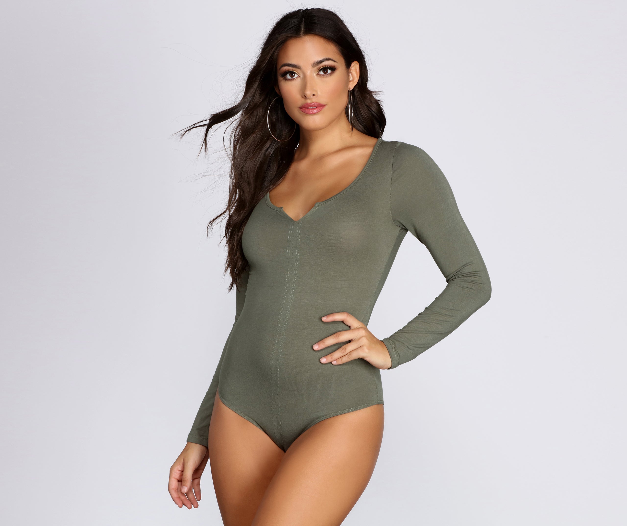 Long Sleeve Notched Bodysuit