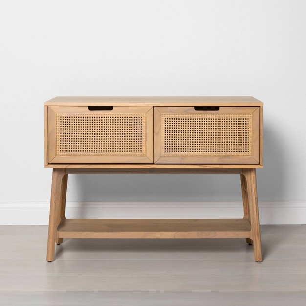 Wood amp Cane Console Table With Pull down Drawers Natural With Magnolia