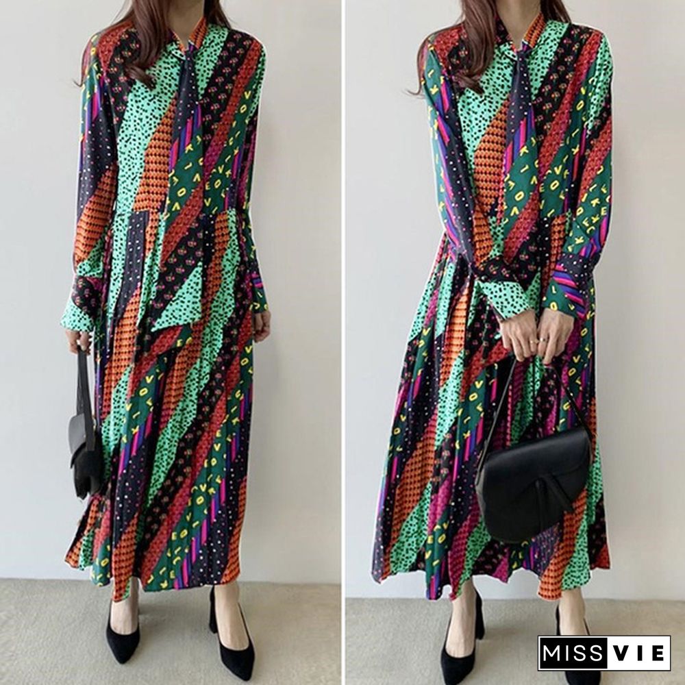 ZANZEA Spring Women Loose Long Sleeve Kaftan Floral Printed Lace-Up Holiday Retro Long Dress Plus