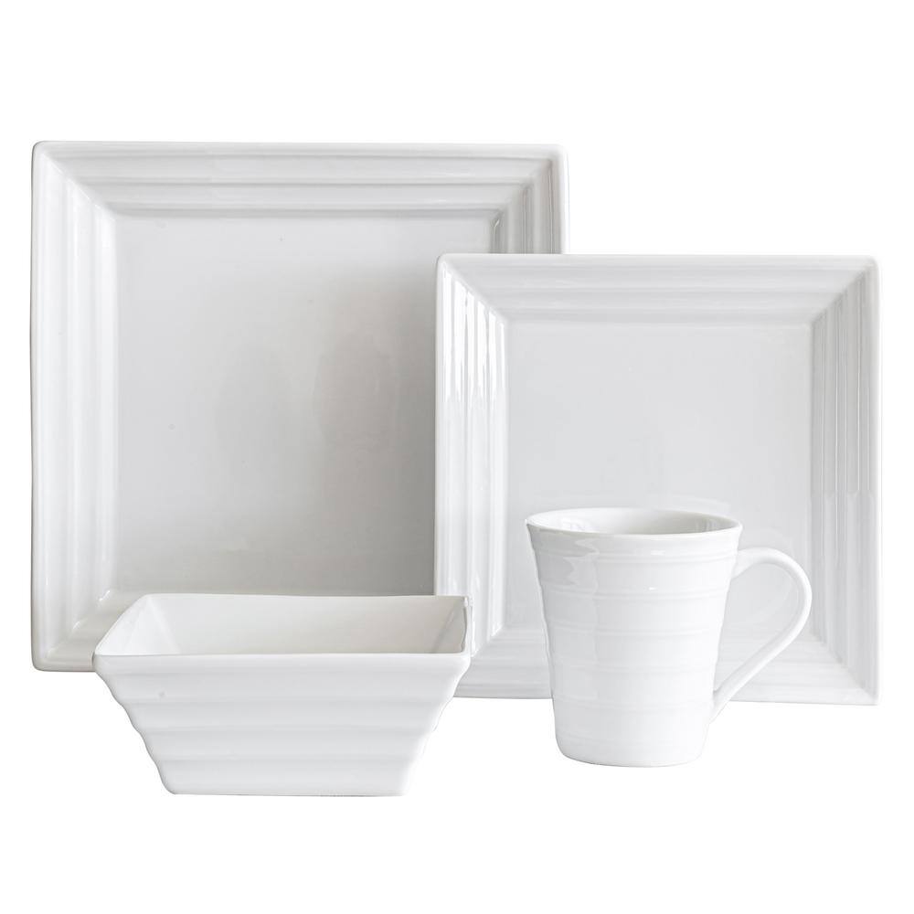 Over and Back 32-Piece White Porcelain Dinnerware Set (Service for 8) 933938