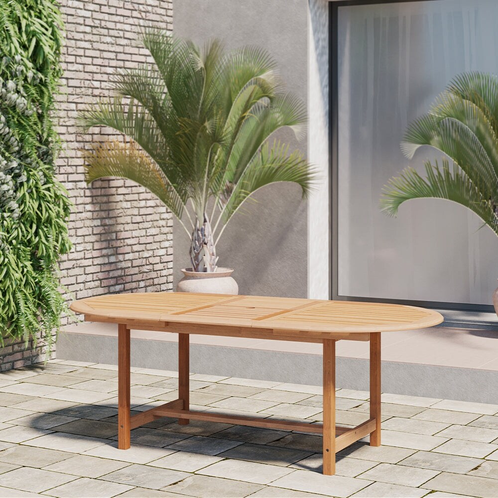 Amazonia Brown Oval Teak Wood Outdoor Dining Table with Extension   59 in. L x 37 in. W x 29 in. H