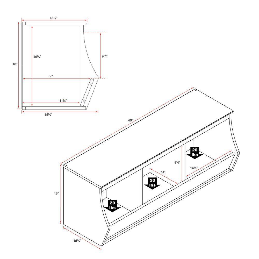 Prepac 18 in. H x 46 in. W x 15.75 in. D White Wood 3-Cube Organizer WUSM-0003-1