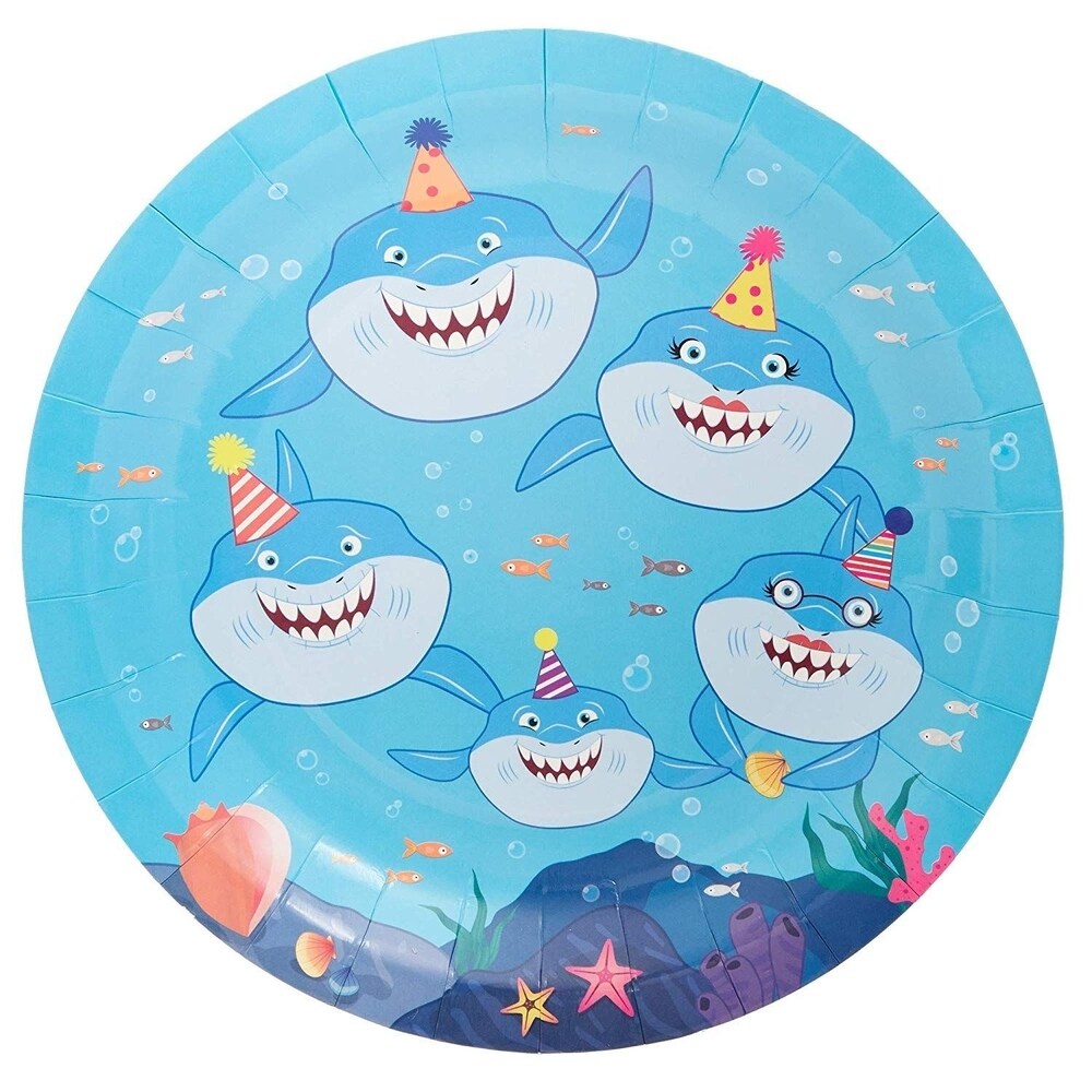 80 Pack Shark Happy Birthday Party Disposable Paper Plates 9\