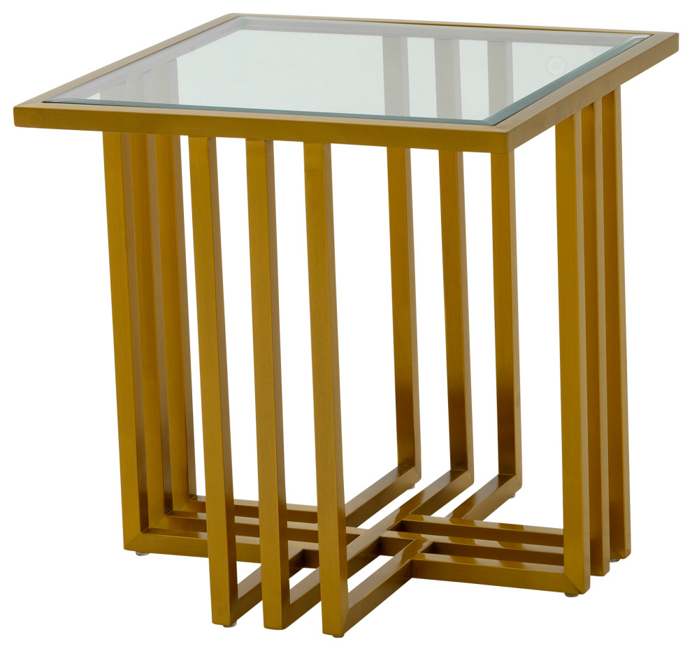 Modrest Kodiak Glam Clear Glass and Gold Glass End Table   Contemporary   Side Tables And End Tables   by Vig Furniture Inc.  Houzz