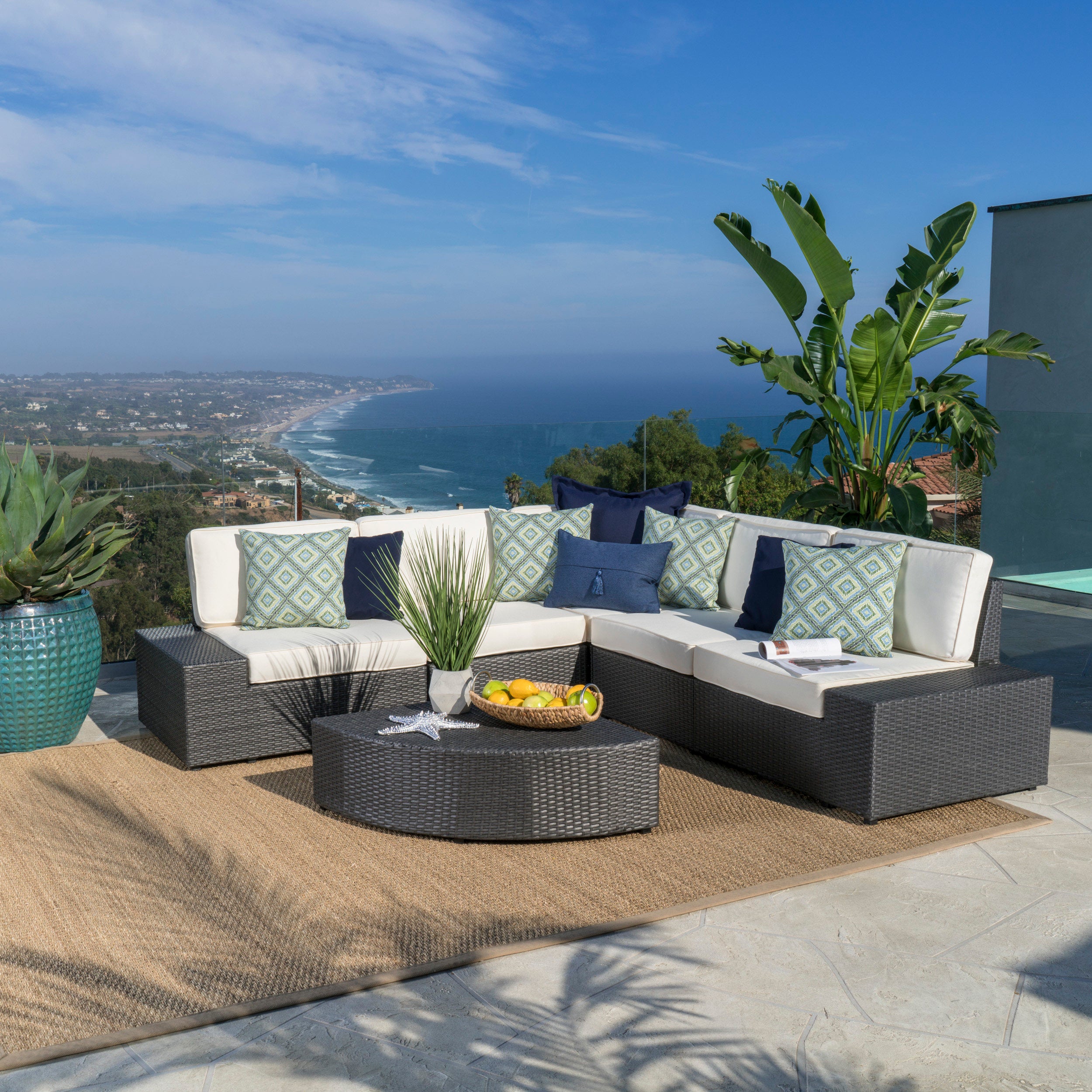 Reddington 6pc Outdoor Grey Wicker Sectional Set