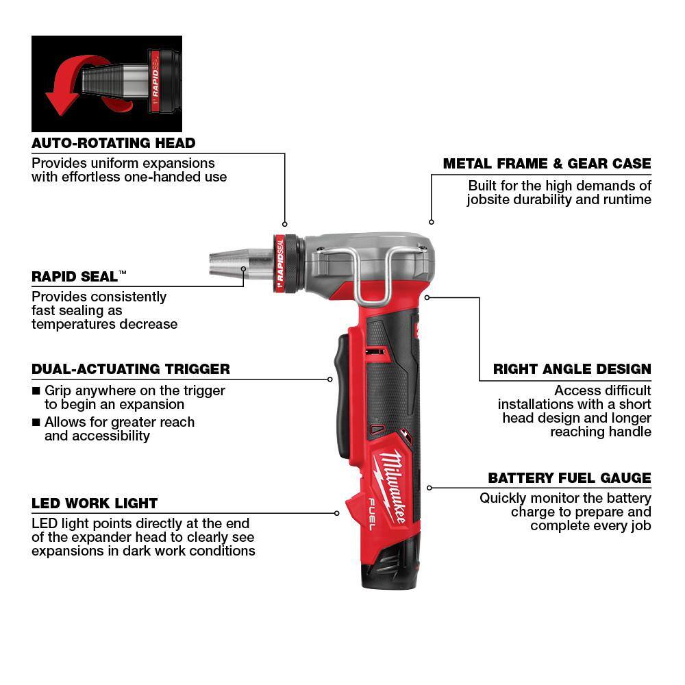 MW M12 FUEL ProPEX Expander Tool Kit with 12 in. - 1 in. RAPID SEAL ProPEX Expander Heads 2532-22