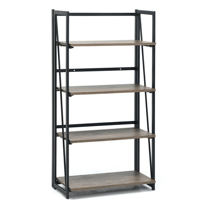 Hivago 4-Tier Folding Bookshelf No-Assembly Industrial Bookcase Display Shelves