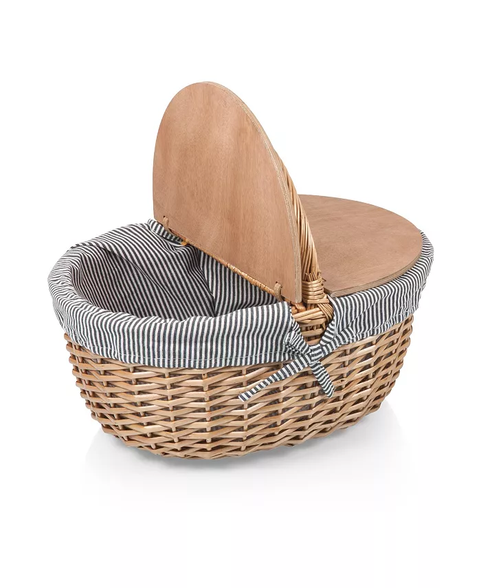 Picnic Time Country Navy and White Striped Picnic Basket